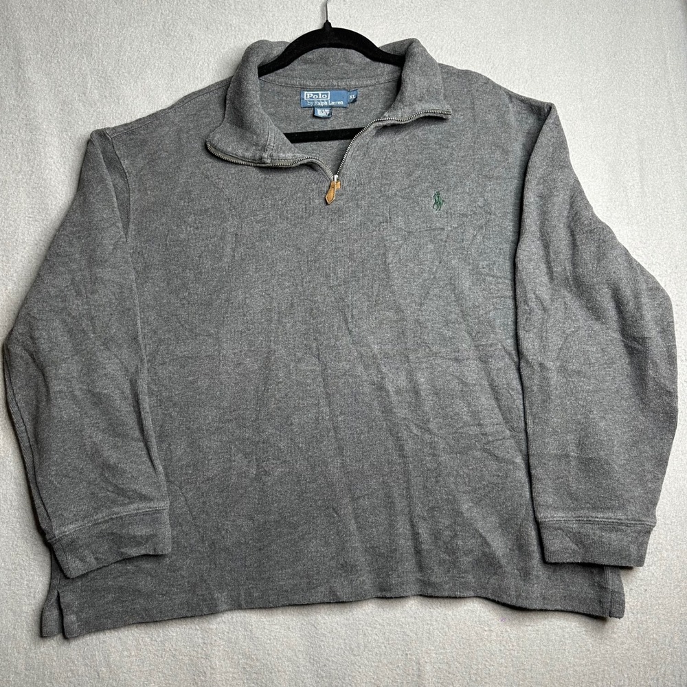 Polo Ralph Lauren Pullover Mens XL Gray Quarter Zip Cotton Pony Logo Sweater - Picture 6 of 7